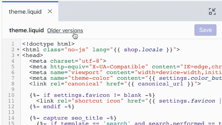 Shopify version control theme editing