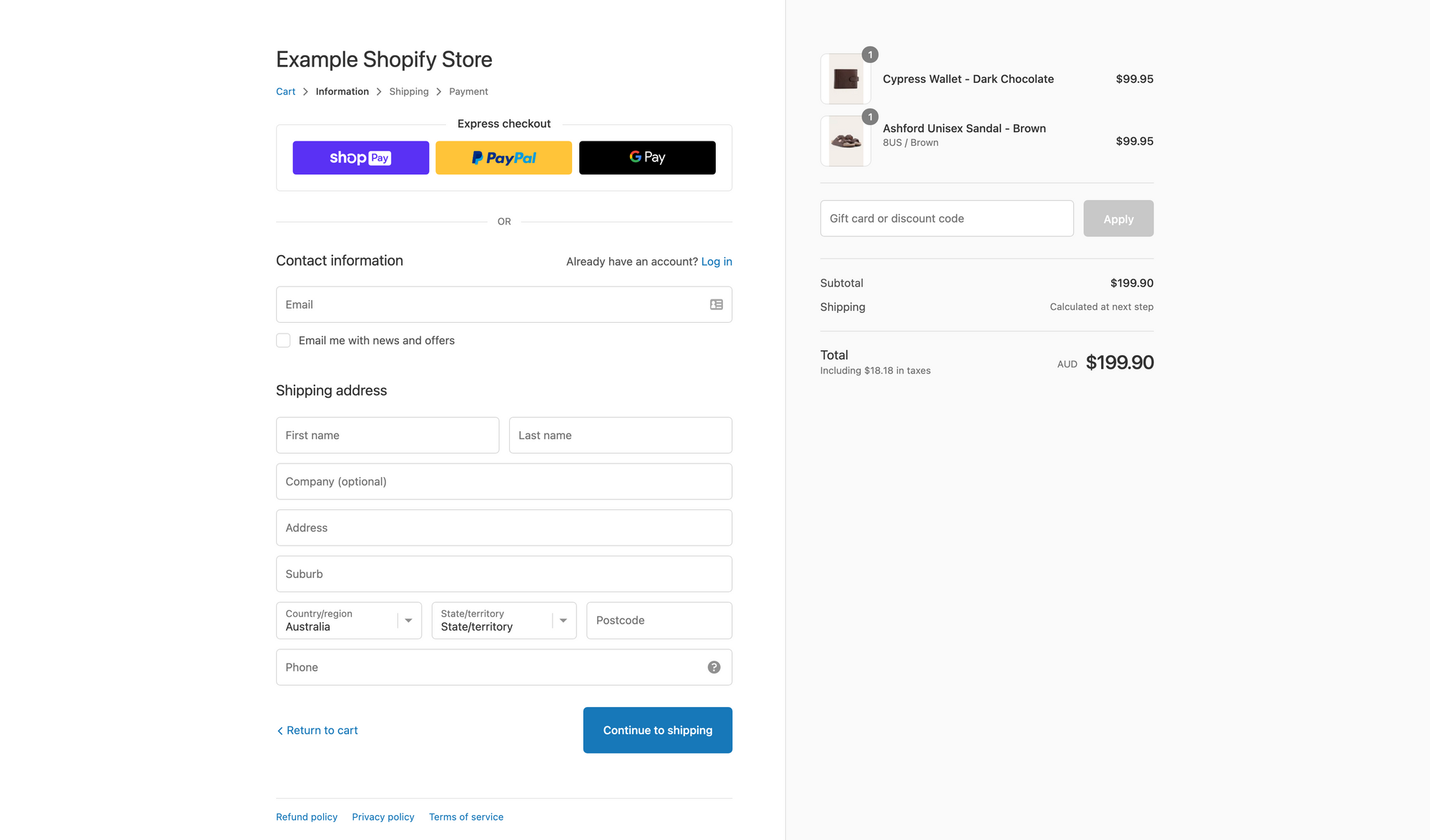 Shopify Checkout Page