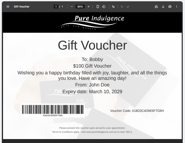 Pure Indulgence - Branded Gift Card Generator